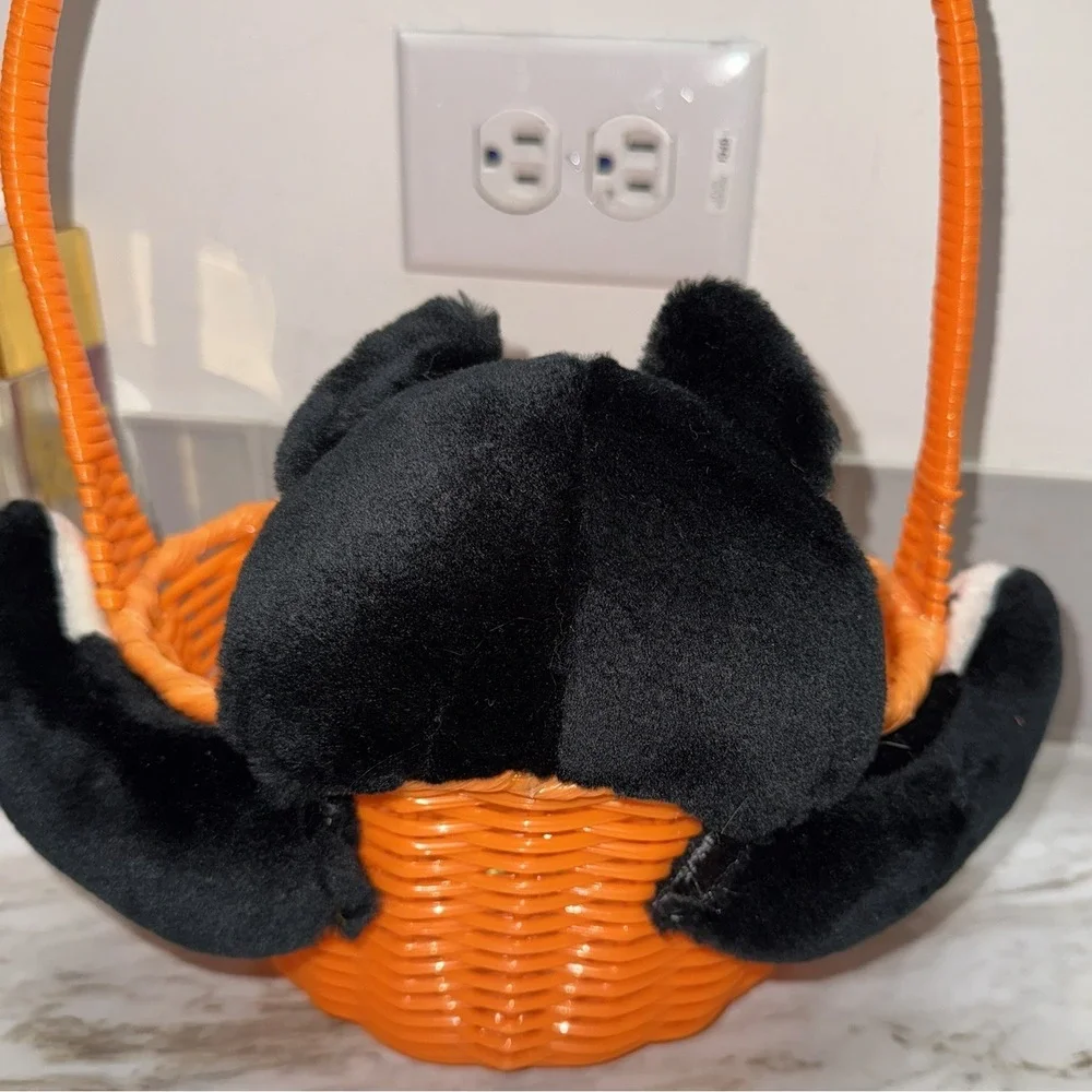 VTG Topstone Industries Orange Halloween Basket With Black &‎ White Cat